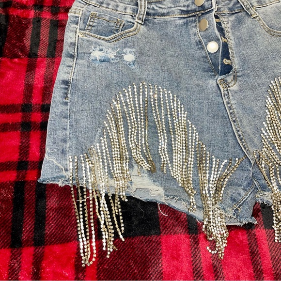 Bedazzled Rhinestone Denim Shorts - Picture 2 of 9